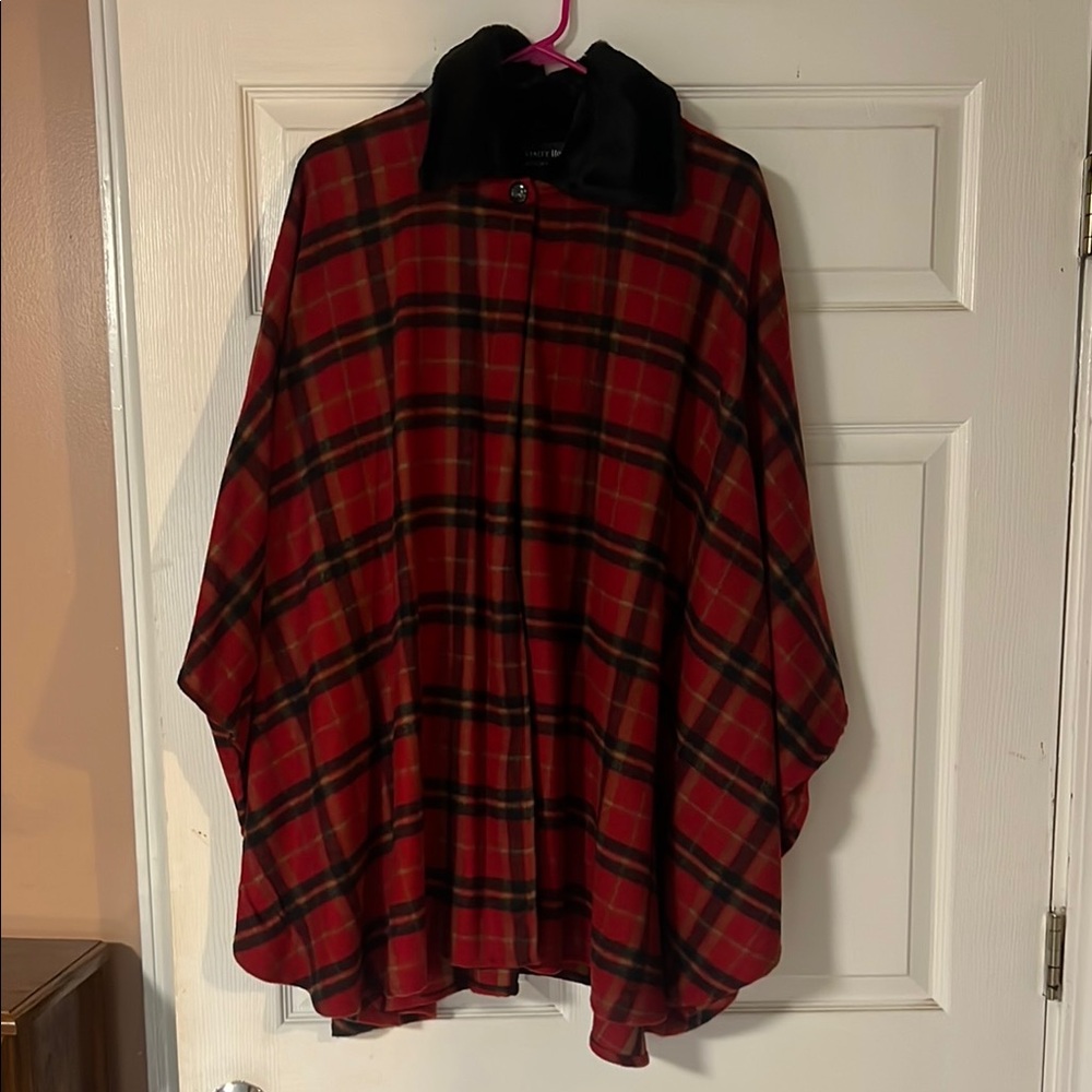 Red Plaid Cape with Black Collar